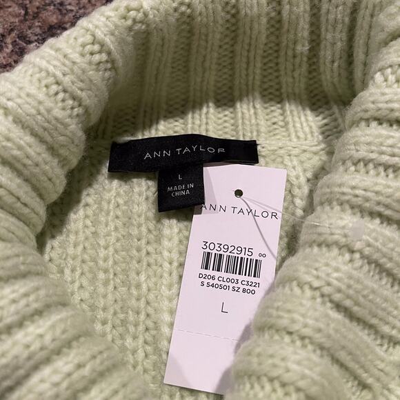 NWT Ann Taylor Sweater Turtleneck Minimalist Cottage Ribbed Cozy Green Large - Picture 3 of 7